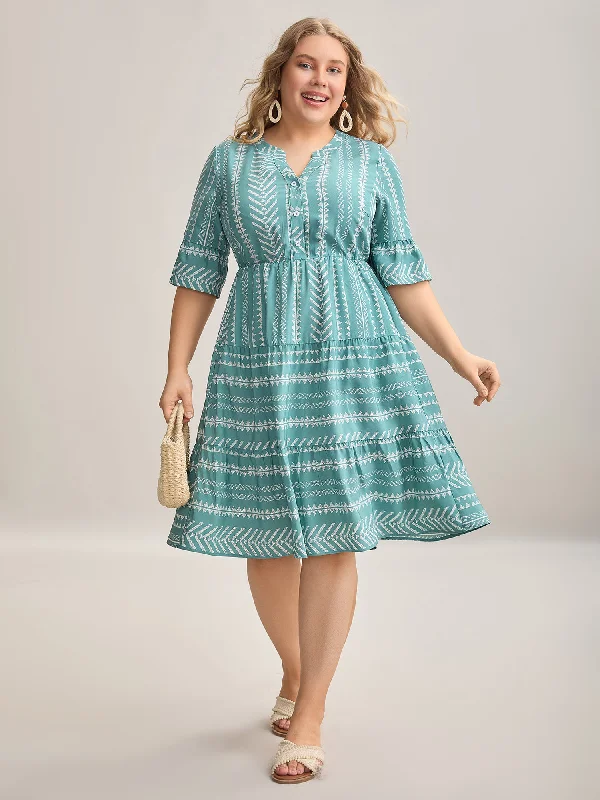 Boho Style Casual Dresses with Fringe Details​ Boho Stripe Print Stretchy Waist Midi Dress