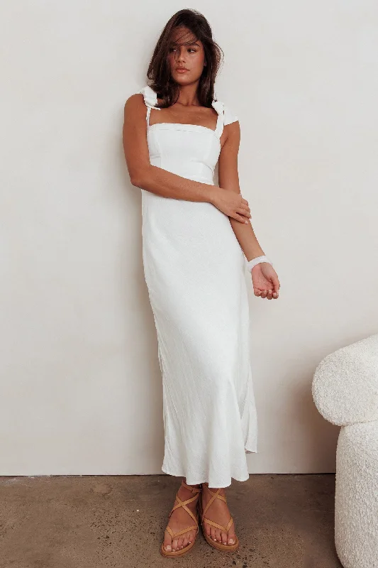 Belted Casual Dresses to Define the Waist​ Appreciate You Tied Shoulder Maxi Dress White