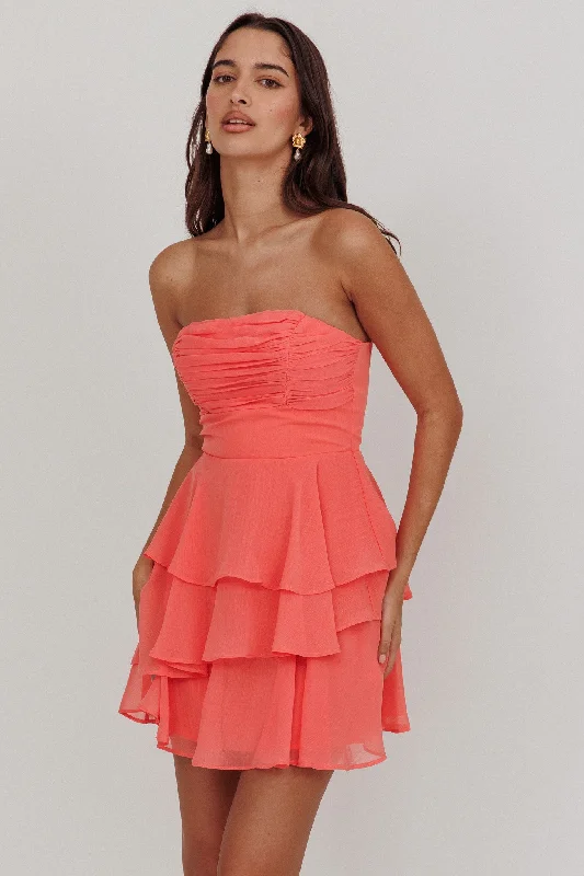 Drawstring - Waist Casual Dresses for Adjustable Tightness​ Veda Strapless Ruffle Mini Dress Peach