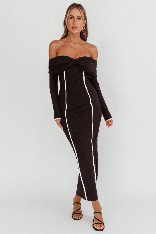 Custom - Made Casual Dresses for a Personalized Fit Genesis Off-Shoulder Long Sleeve Maxi Dress Black Custom - Made Casual Dresses for a Personalized Fit Genesis Off-Shoulder Long Sleeve Maxi Dress Black
