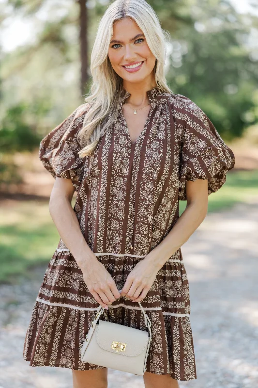 Wrap - Style Casual Dresses for Easy Wear​ Easy Romance Brown Floral Dress