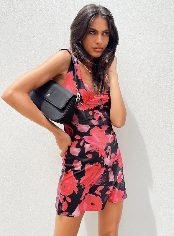 Mini dresses with keyhole necklines Harlow Mini Dress Red Floral