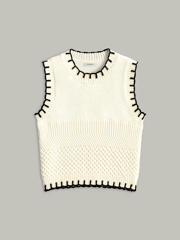 Machine - Washable Casual Dresses for Hassle - Free Care​ Contrast Trim Sleeveless Ribbed Sweater Vest