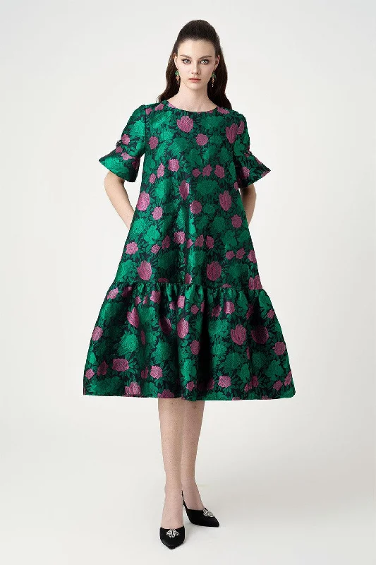 Off - Shoulder Casual Dresses for a Feminine Touch Dejesus Drop Waist Middle Sleeved Brocade Knee-length Dress Off - Shoulder Casual Dresses for a Feminine Touch Dejesus Drop Waist Middle Sleeved Brocade Knee-length Dress