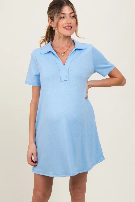 Tie - Waist Casual Dresses for Adjustable Fit​ Blue Basic Polo Maternity Dress