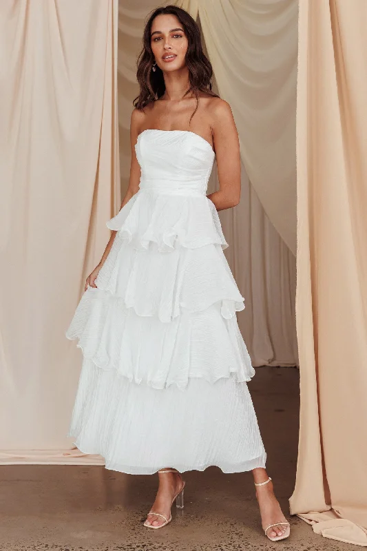 Rayon Casual Dresses for a Soft Feel Giavana Strapless Layered Midi Dress Off White Rayon Casual Dresses for a Soft Feel Giavana Strapless Layered Midi Dress Off White