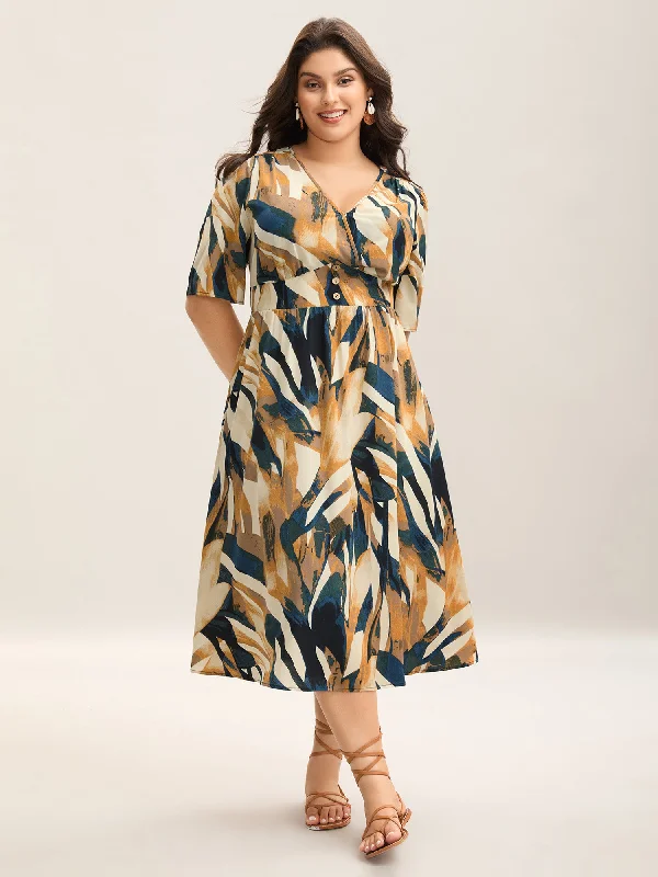 Winter - Warm Casual Dresses with Lined Fabrics​ Abstract Print Triangular Waist Midi Dress
