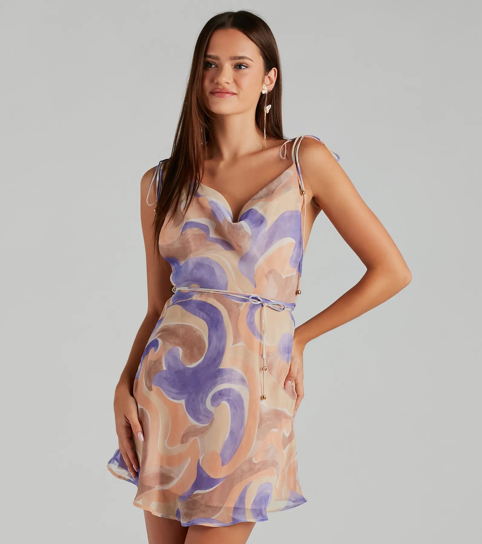 Scarf - Accented Casual Dresses for Added Style​ Momemt To Marvel Chiffon A-Line Short Dress
