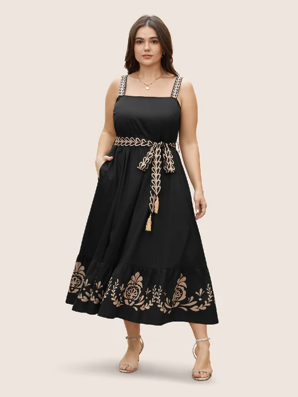 Beach Casual Dresses with a Breezy Design​ Boho Print Tassel Belted Cami Dress
