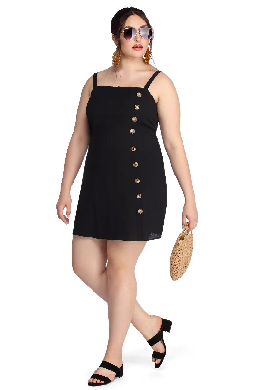 Ruffled mini dresses for a romantic touch Plus Button Up Linen Mini Dress