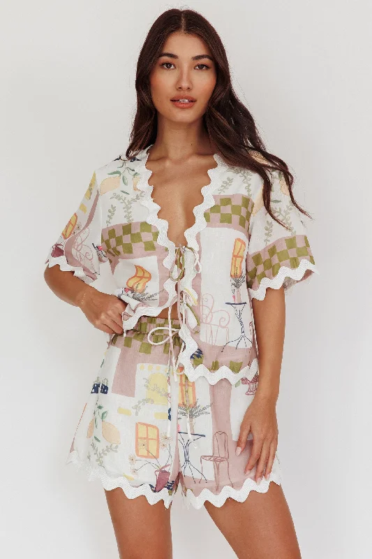Pocket - Equipped Casual Dresses for Practicality​ Breakaway Graphic Print Elastic Shorts Olive