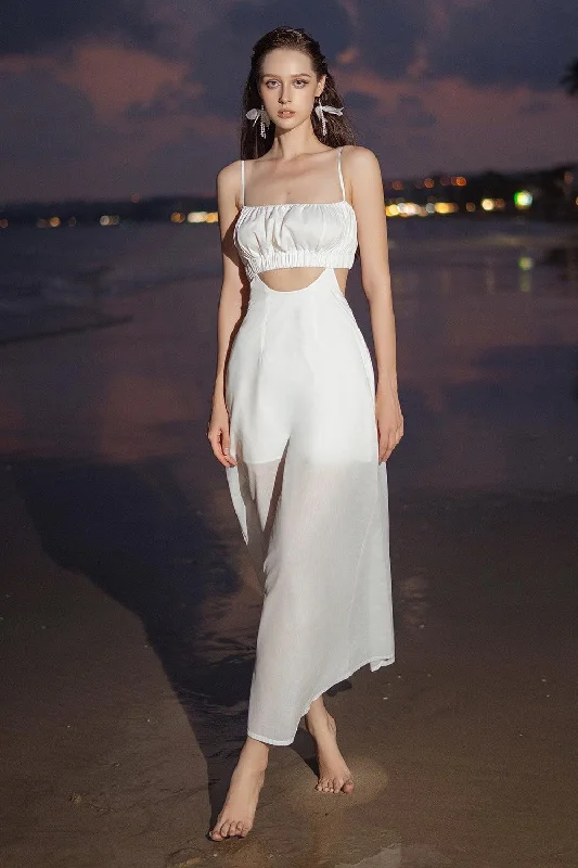Hypoallergenic Casual Dresses for Sensitive Skin​ Fleda A-line Cut-Out Linen Silk Ankle Length Dress
