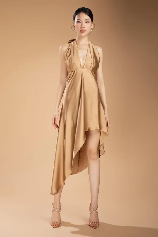 Wrap - Style Casual Dresses for Easy Wear Wiggins Asymmetric Halter Neck Silk Blend Midi Dress Wrap - Style Casual Dresses for Easy Wear Wiggins Asymmetric Halter Neck Silk Blend Midi Dress