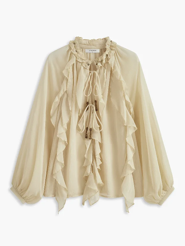 Maternity Casual Dresses for Pregnant Women Semi-Sheer Metal Detail Chiffon Ruffled Blouse Maternity Casual Dresses for Pregnant Women Semi-Sheer Metal Detail Chiffon Ruffled Blouse