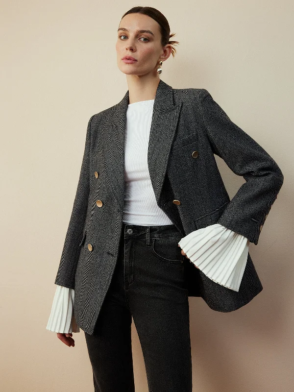 Outdoor Event Casual Dresses in Durable Fabrics​ Wool-Blend Chevron Tweed Fit Blazer