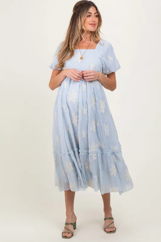 DIY - Inspired Casual Dresses with Customizable Elements Light Blue Floral Print Ruffle Hem Maternity Midi Dress DIY - Inspired Casual Dresses with Customizable Elements Light Blue Floral Print Ruffle Hem Maternity Midi Dress