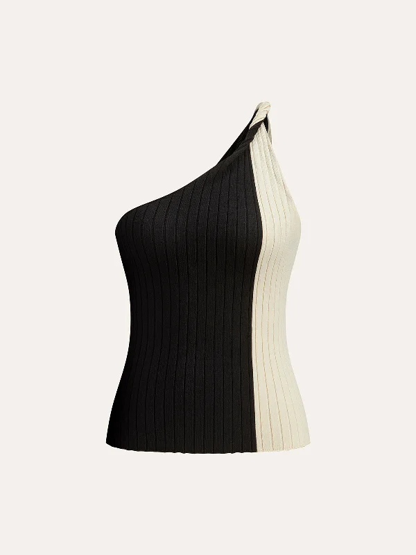 Recycled - Material Casual Dresses for Sustainability​ Color Block One Shoulder Top