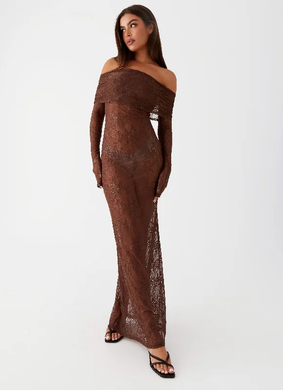 Dry - Clean - Only Casual Dresses for Delicate Fabrics Nadia Lace Maxi Dress - Chocolate Dry - Clean - Only Casual Dresses for Delicate Fabrics Nadia Lace Maxi Dress - Chocolate
