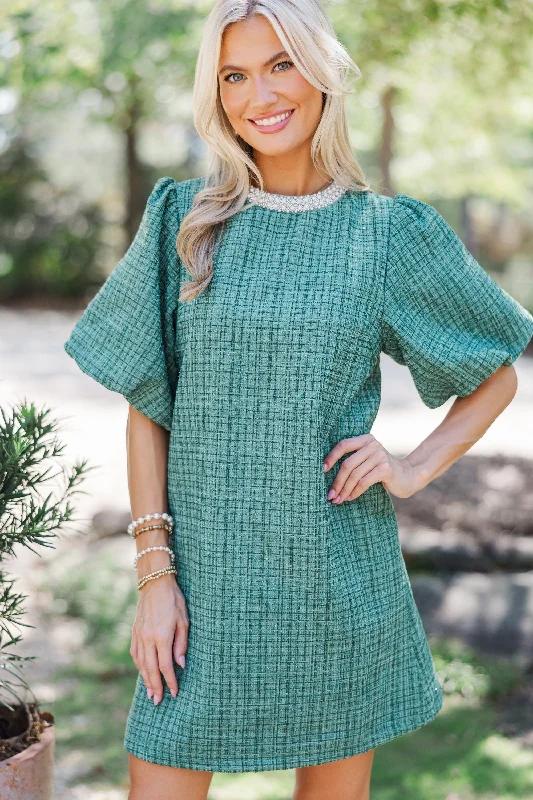 Two - Piece Casual Dresses for a Modular Look​ Calling On You Green Shift Tweed Dress