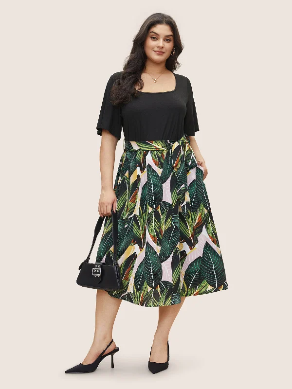 Summer - Appropriate Casual Dresses in Lightweight Materials Plants Patchwork Pocket Square Neck Dress Summer - Appropriate Casual Dresses in Lightweight Materials Plants Patchwork Pocket Square Neck Dress
