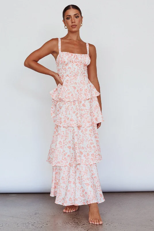 Office - Appropriate Casual Dresses with a Professional Edge Provence Bloom Tiered Midi Dress Floral Orange Office - Appropriate Casual Dresses with a Professional Edge Provence Bloom Tiered Midi Dress Floral Orange