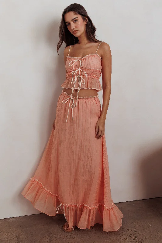 Plus - Size Casual Dresses for a Comfortable Fit​ Maidens Tie Detail Overlock Maxi Skirt Apricot