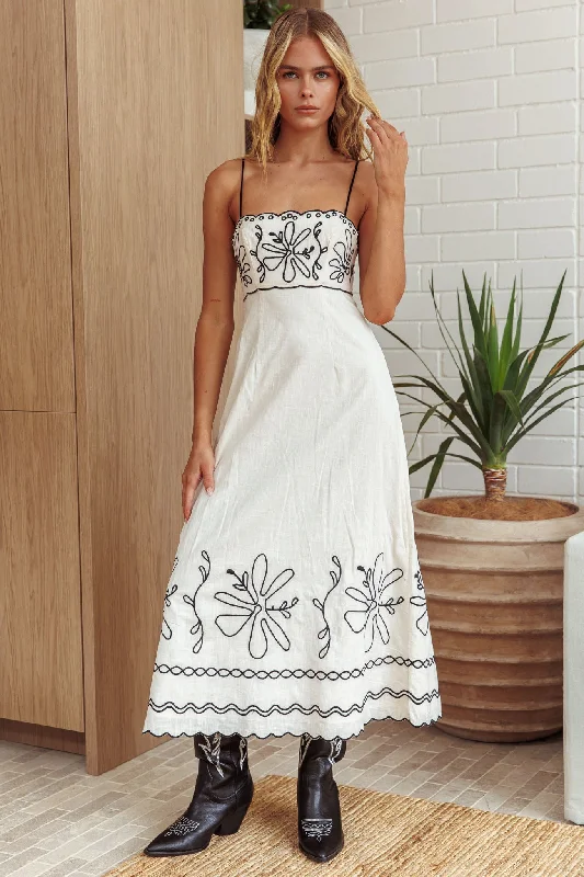 Machine - Washable Casual Dresses for Hassle - Free Care​ Mondo Scalloped Hem Maxi Dress Embroidered Oat