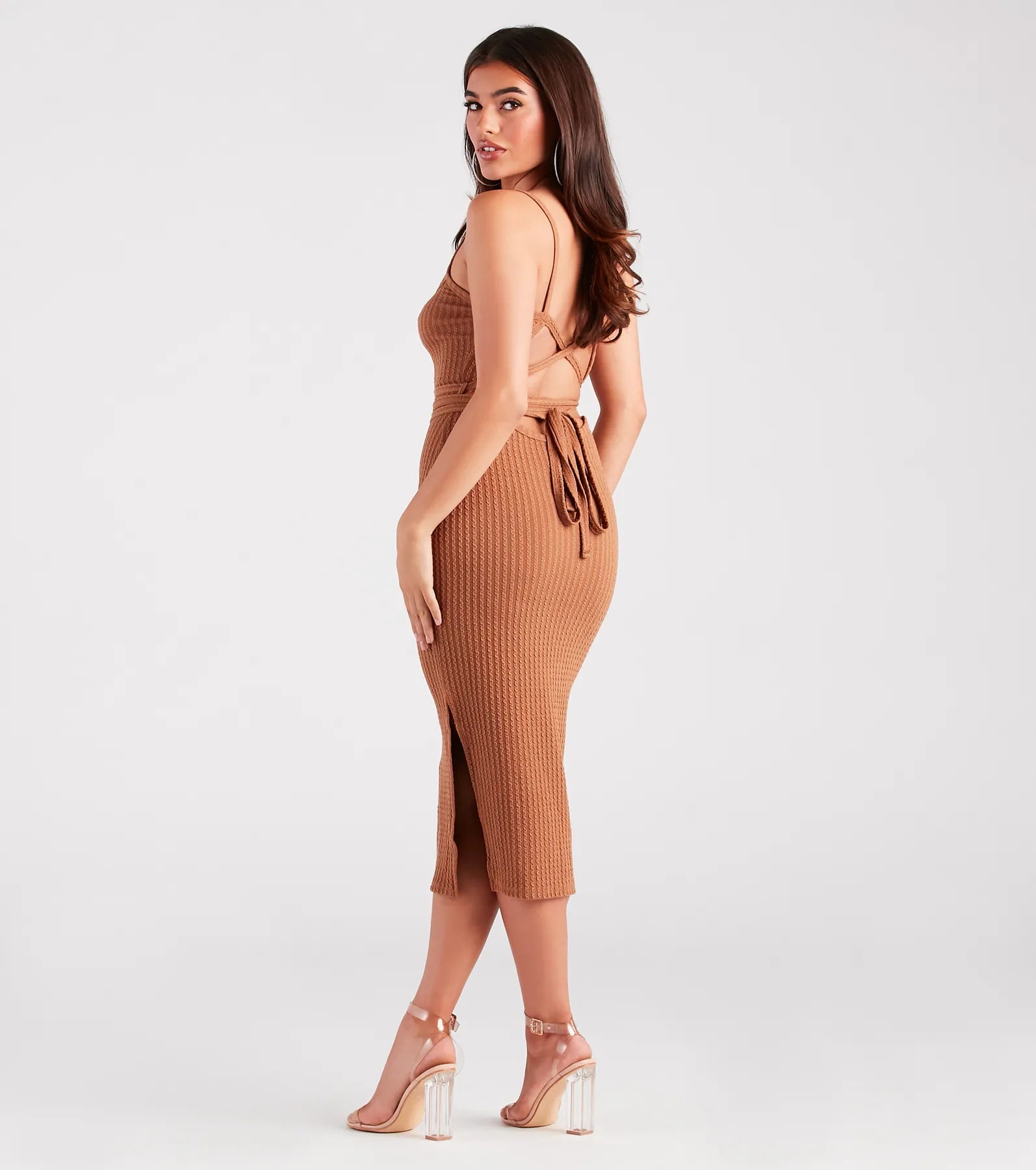 Beaded Casual Dresses for a Decorative Touch​ Trendsetting Cutie Cable Knit Lace-Up Dress