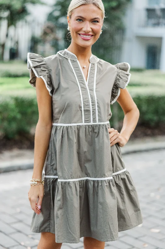 Pocket - Equipped Casual Dresses for Practicality All At Once Olive Green Babydoll Dress Pocket - Equipped Casual Dresses for Practicality All At Once Olive Green Babydoll Dress