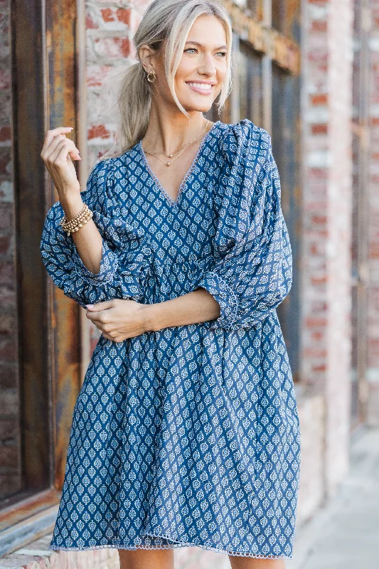 Modal Casual Dresses in Smooth Textures​ Moving Forward Denim Blue Medallion Dress