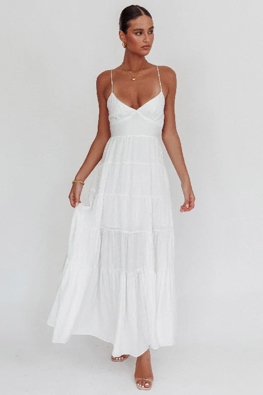 Hypoallergenic Casual Dresses for Sensitive Skin Main Attraction Cami Strap Maxi Dress White Hypoallergenic Casual Dresses for Sensitive Skin Main Attraction Cami Strap Maxi Dress White