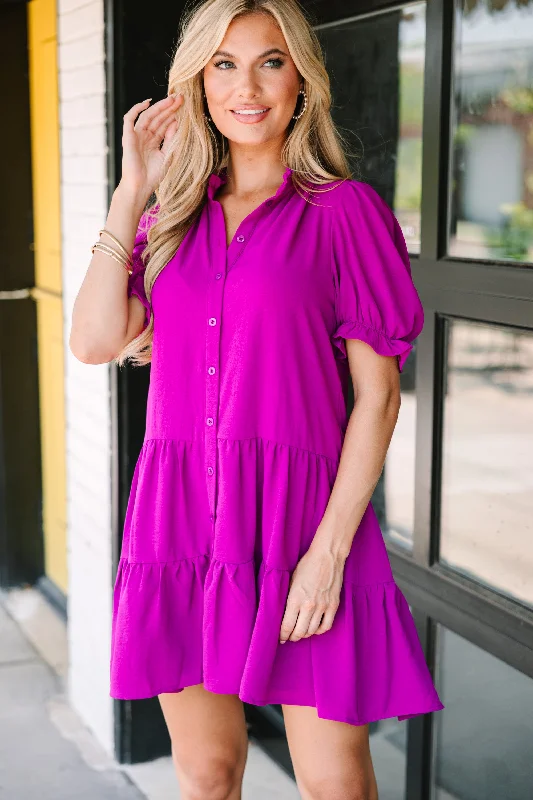 Satin Casual Dresses with a Shiny Finish​ Trust You Purple Ruffled Dress