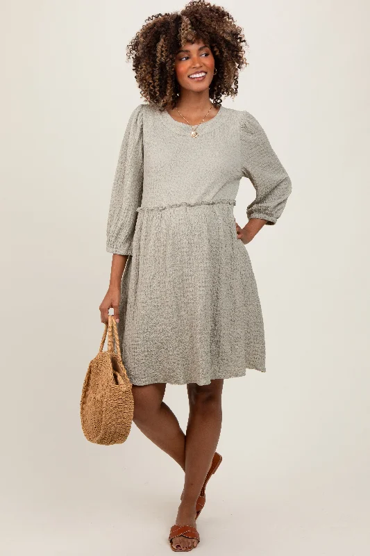Anti - Wrinkle Casual Dresses for Easy Maintenance​ Sage Knit Ruffle Trim Maternity Dress