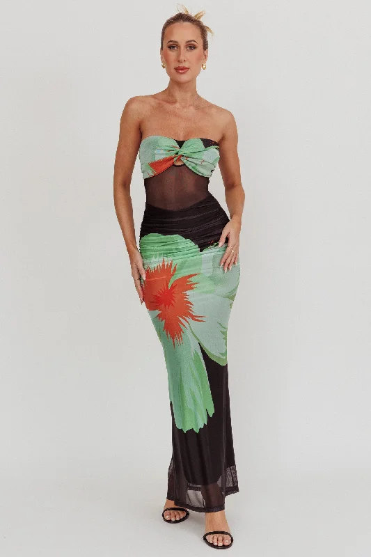 Metallic - Accented Casual Dresses for a Shiny Finish​ Oliana Sheer Waist Floral Maxi Dress Black