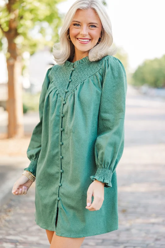 Summer - Appropriate Casual Dresses in Lightweight Materials​ Just For Fun Hunter Green Smocked Dress
