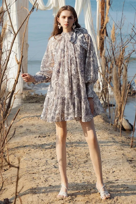 Recycled - Material Casual Dresses for Sustainability​ Tomye Drop Waist Puffy Sleeved Silk Linen Mini Dress