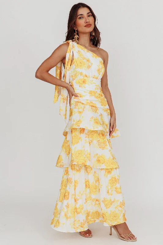 Weekend - Wear Casual Dresses for a Laid - Back Look​ Kenny One Shoulder Tiered Maxi Dress Yellow