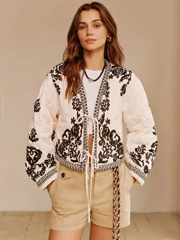 Weekend - Wear Casual Dresses for a Laid - Back Look Boheme Printed Lace Up Short Jacket Weekend - Wear Casual Dresses for a Laid - Back Look Boheme Printed Lace Up Short Jacket