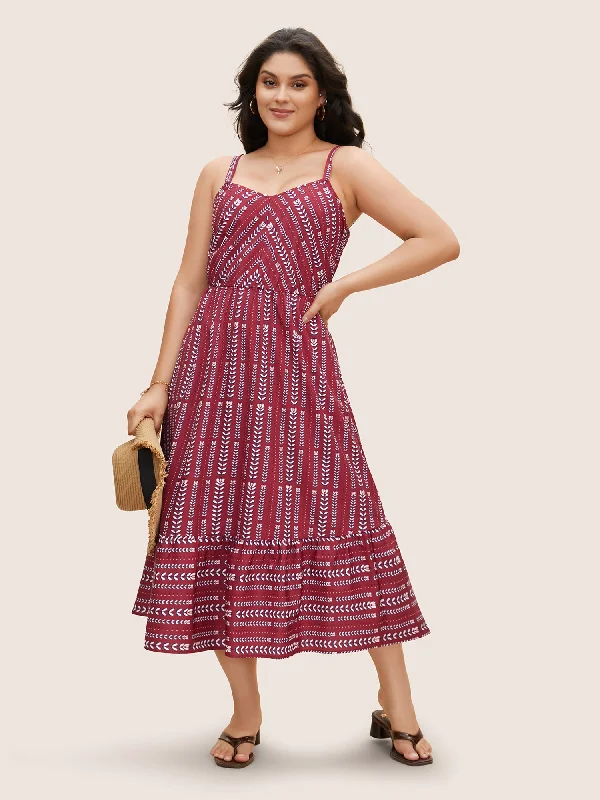 Satin Casual Dresses with a Shiny Finish​ Bandana Striped Ruffle Hem Cami Dress