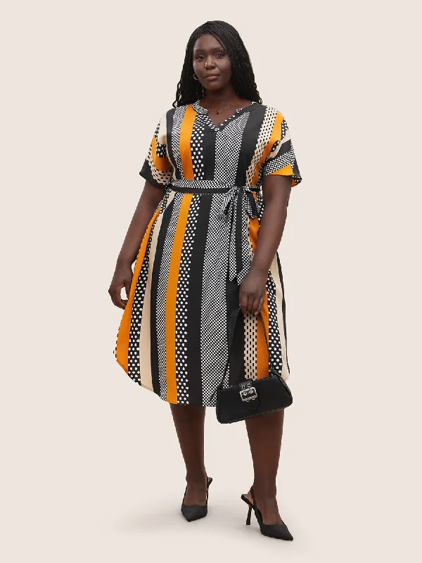 Maxi Casual Dresses for a Relaxed Look Polka Dot & Striped Notched Contrast Belted Dress Maxi Casual Dresses for a Relaxed Look Polka Dot & Striped Notched Contrast Belted Dress
