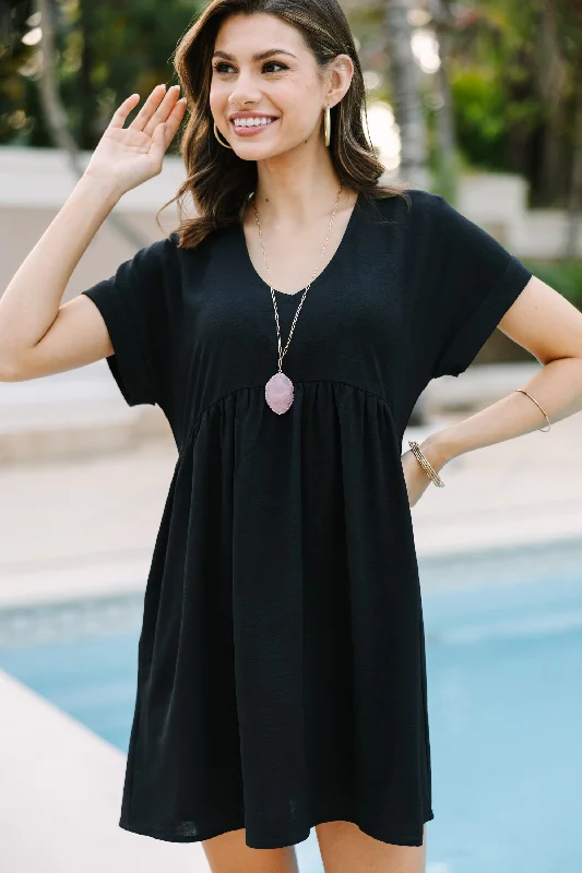 Fair Isle - Patterned Casual Dresses for a Festive Look Full Of Joy Black Babydoll Dress Fair Isle - Patterned Casual Dresses for a Festive Look Full Of Joy Black Babydoll Dress