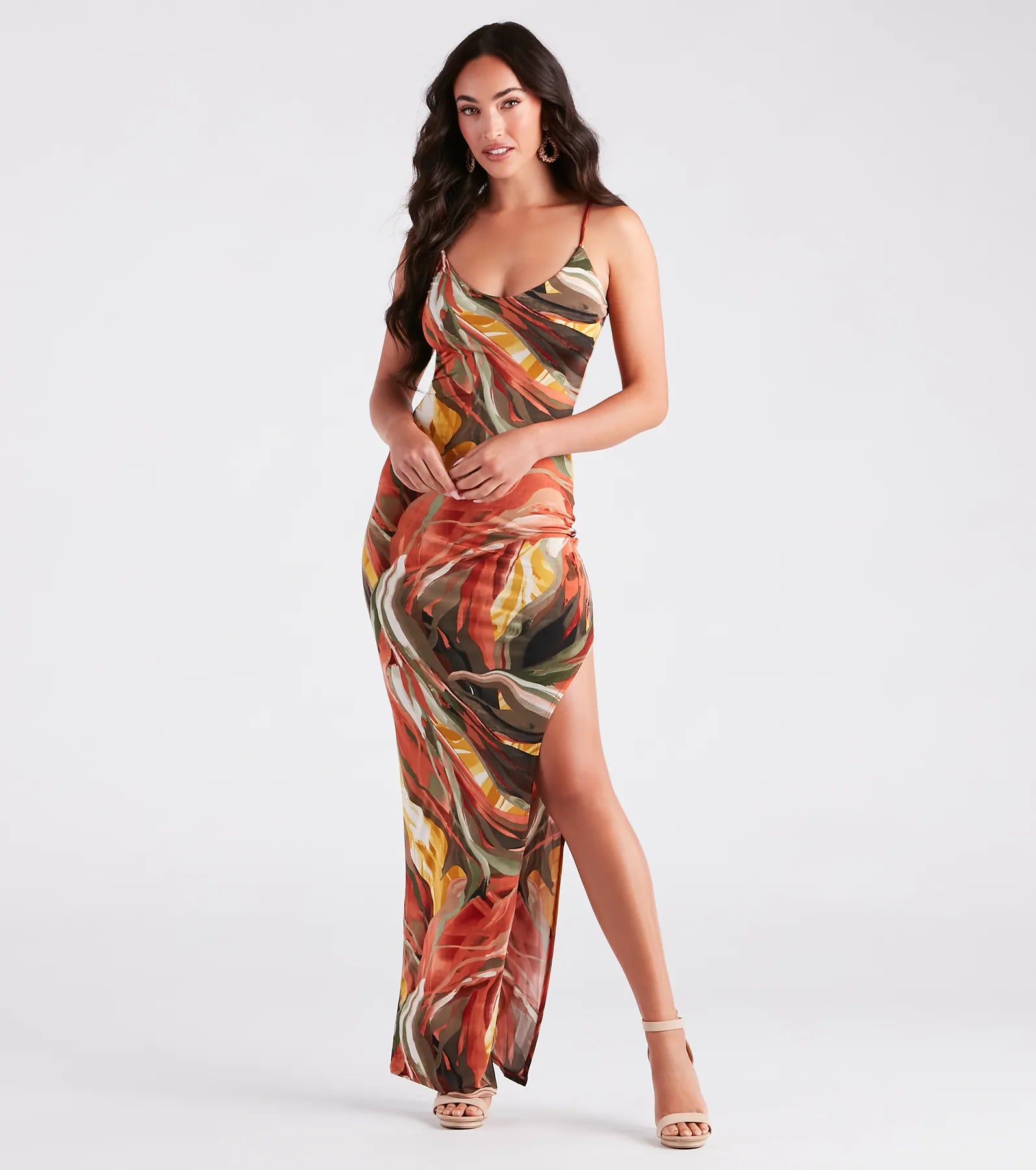 Feathered - Trimmed Casual Dresses for a Dramatic Look Elite Summer Style Marble Print Maxi Dress Feathered - Trimmed Casual Dresses for a Dramatic Look Elite Summer Style Marble Print Maxi Dress