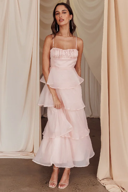 Baby Girl Casual Dresses for a Sweet Look​ Provence Bloom Tiered Midi Dress Blush
