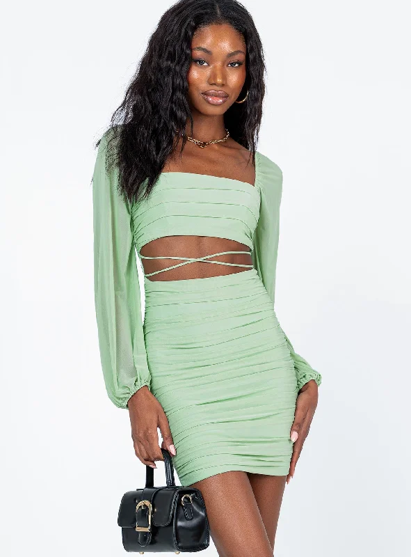 Mini dresses with button - down fronts Courtney Long Sleeve Mini Dress Green