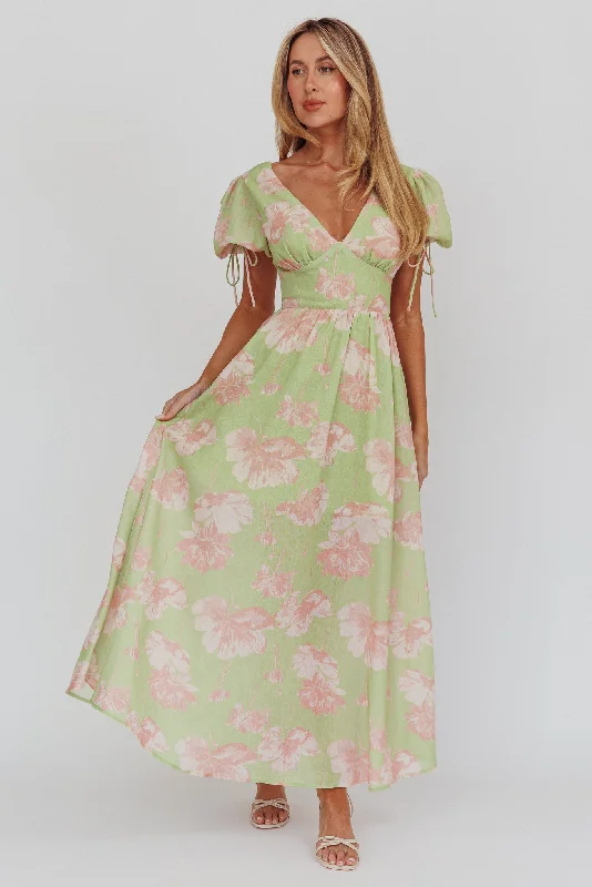 Outdoor Event Casual Dresses in Durable Fabrics Loveberry Puff Sleeve A-Line Maxi Dress Green Outdoor Event Casual Dresses in Durable Fabrics Loveberry Puff Sleeve A-Line Maxi Dress Green