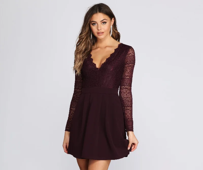 Mini dresses with tassel accents for a fun touch Secret Obsession Lace Skater Dress