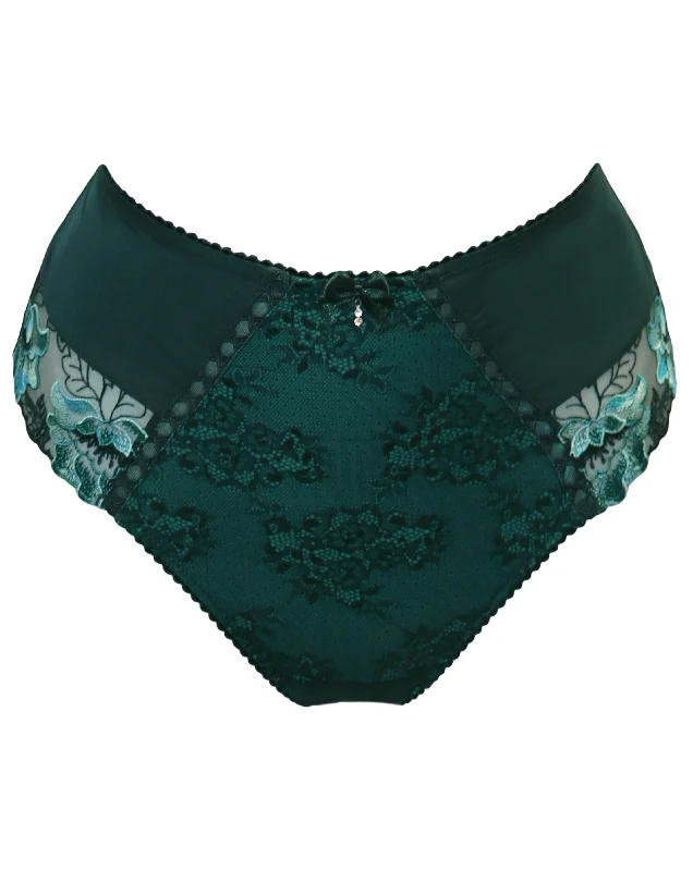 Women's support - enhanced briefs for added comfort Sofia Lace Embroidered Deep Brief In Forest & Teal - Pour Moi Women's support - enhanced briefs for added comfort Sofia Lace Embroidered Deep Brief In Forest & Teal - Pour Moi