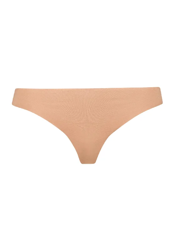 seamless anti - chafing panties for women for all - day comfort Invisible Cotton Thong | Beige 71225-1272