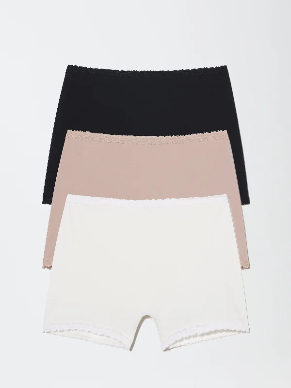 lace bikini panties for women with a glamorous look Adorned Cotton Boyshort 3-Pack