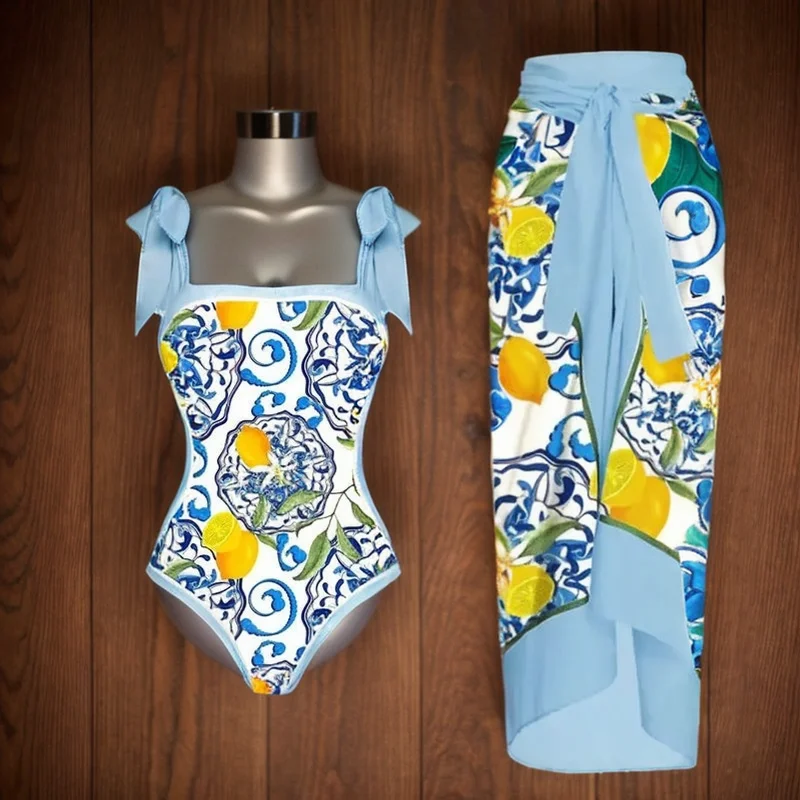 Bikini briefs with a high - cut leg​ Amalfi Sorbet Swimsuit with Sarong Skirt